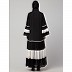 Contrast  pleated Front open abaya-Black- White